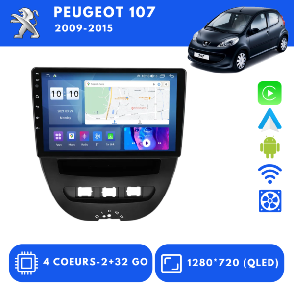 Autoradio Android PEUGEOT 107 CITROEN C1 TOYOTA AYGO